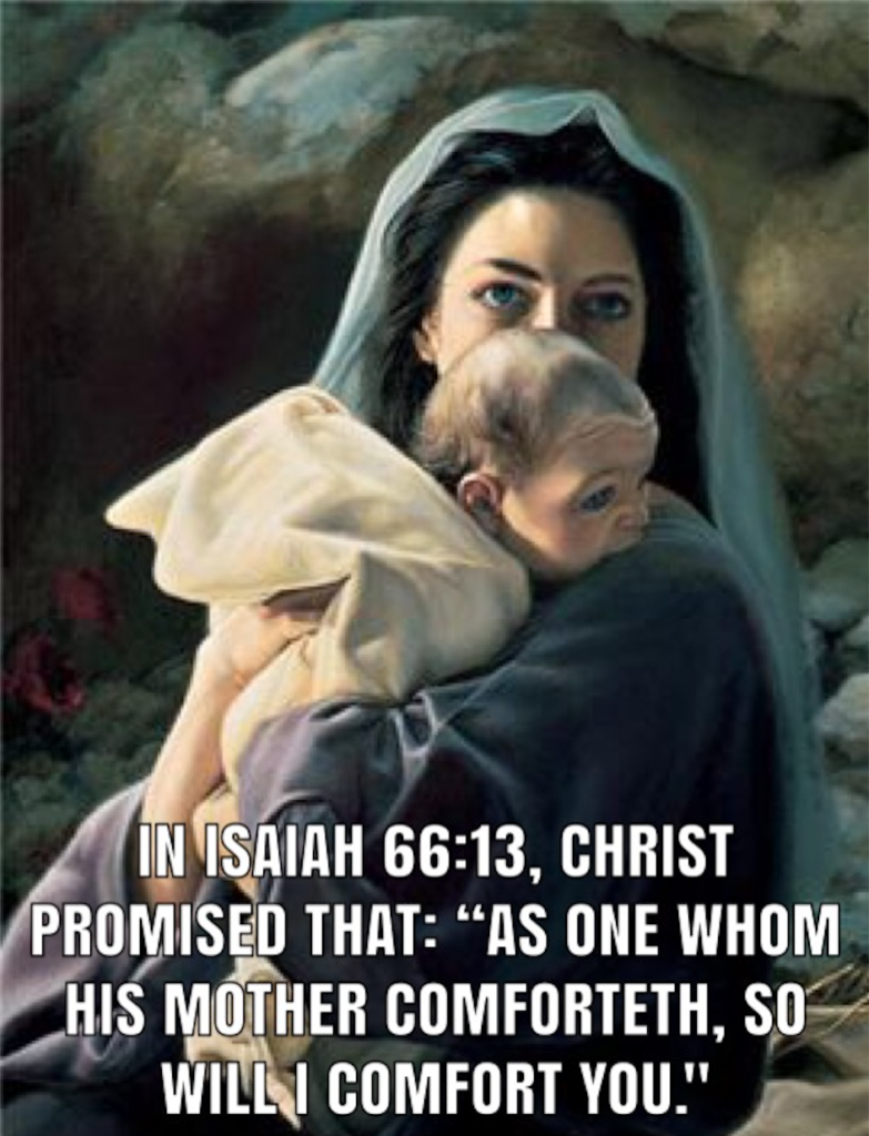 Mary comforting baby Christ